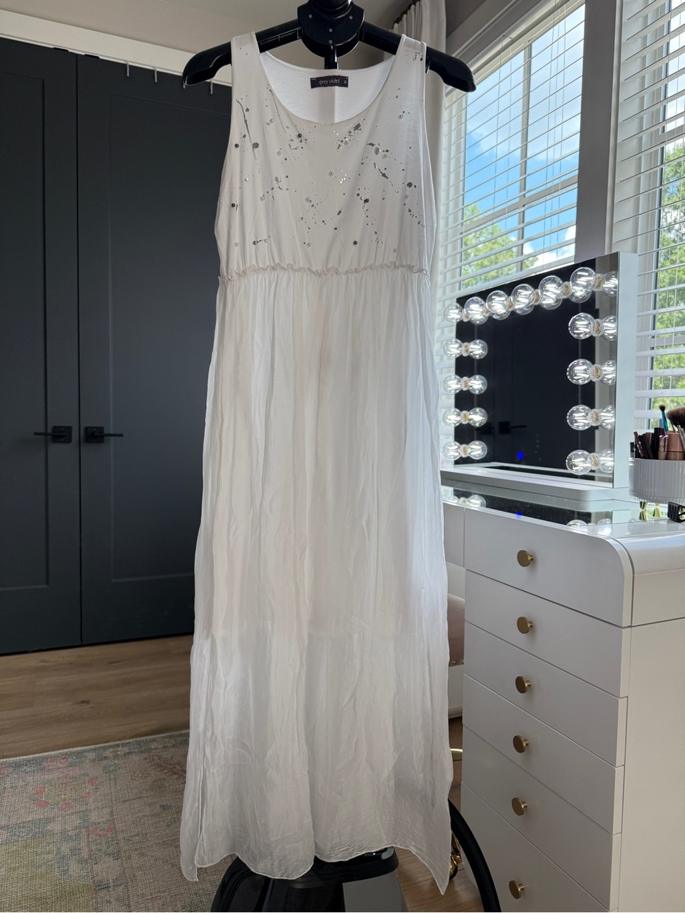 Grey Violet White Sequin Embellished Maxi Dress Size M